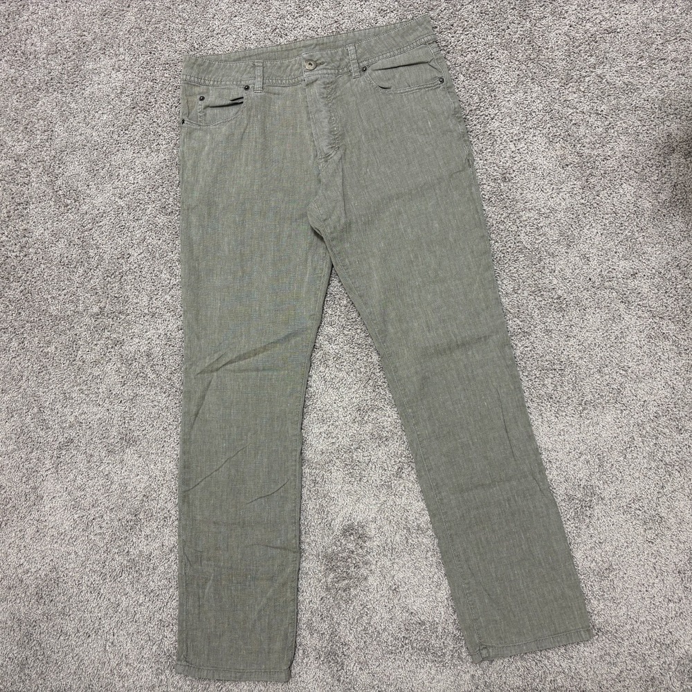 James Perse Pants 5 Pocket Contrast Weft Linen Blend Greenish Gray Mens 33x32.75